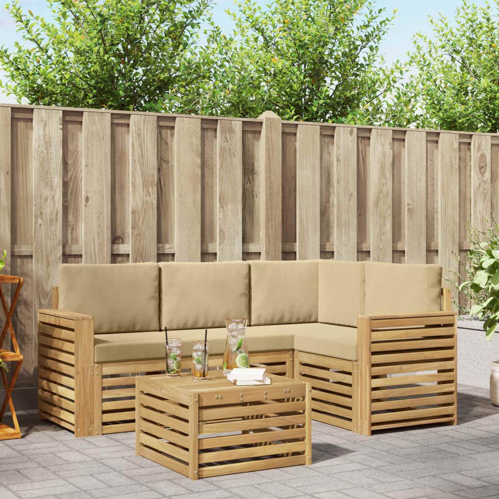 vidaXL Utomhussoffset 5 pcs Vit och Beige 59 x 59 x 37 cm Polyester