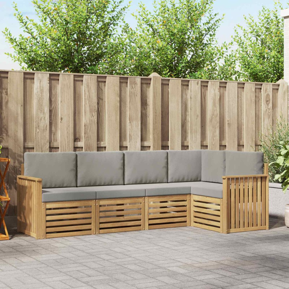 vidaXL Utomhussoffset 5 pcs Vit och ljusgrå 247 x 128,5 x 73 cm