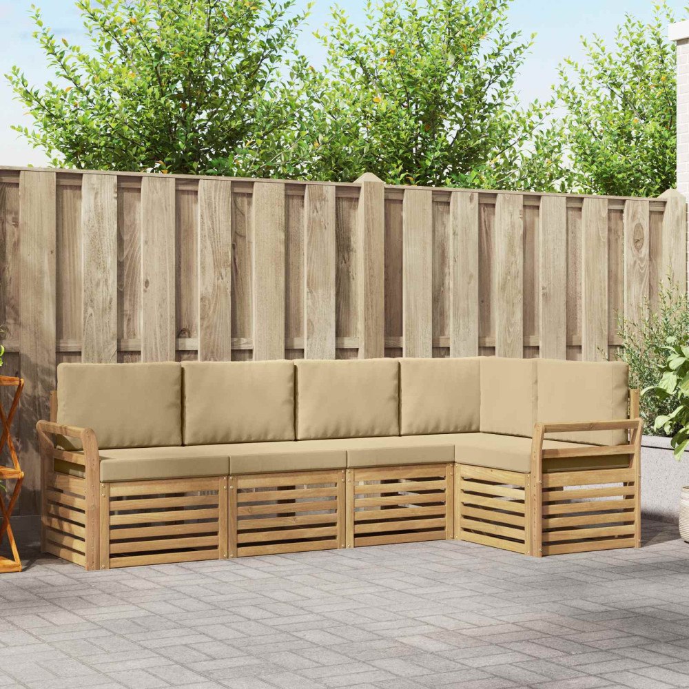 vidaXL Utomhussoffset 5 pcs Vit och Beige 249 x 130,5 x 73 cm