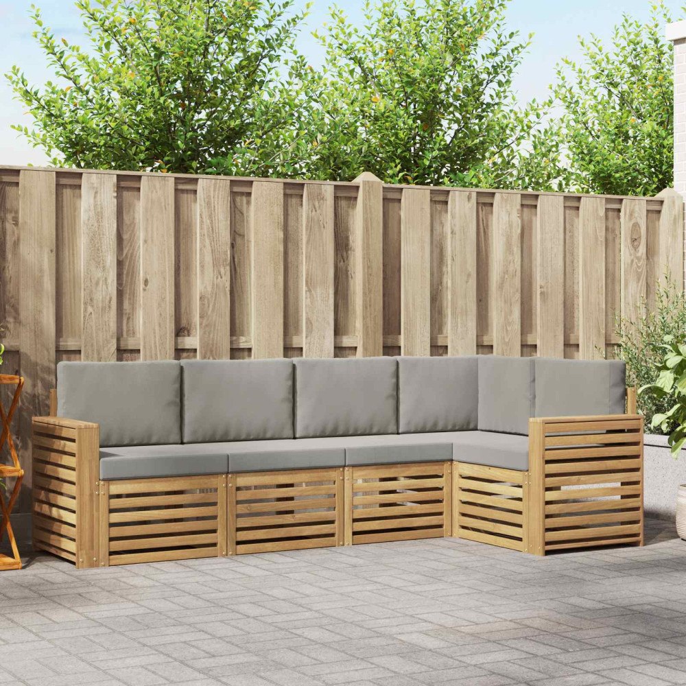 vidaXL Utomhussoffset 5 pcs Vit och ljusgrå 251 x 132,5 x 73 cm
