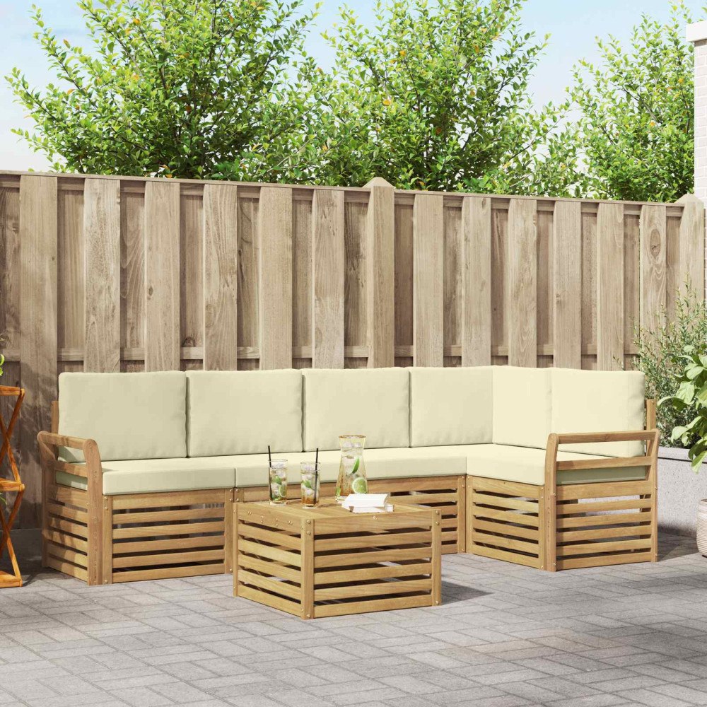 vidaXL Utomhussoffset 6 pcs Vit och grädde 59 x 59 x 37 cm Polyester