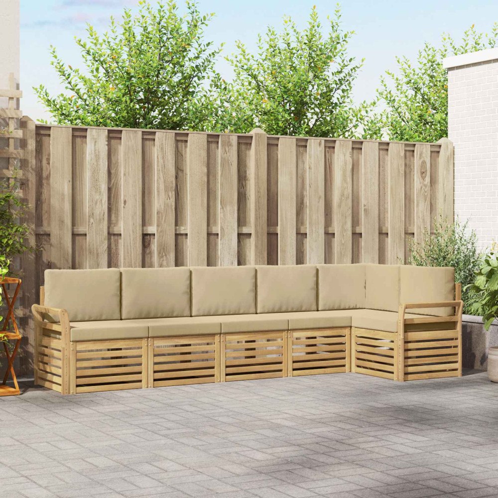 vidaXL Utomhussoffset 6 pcs Vit och Beige 308 x 130,5 x 73 cm
