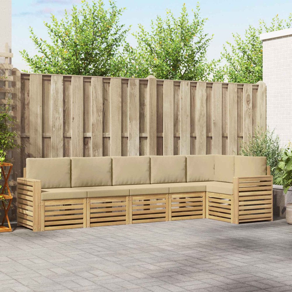 vidaXL Utomhussoffset 6 pcs Vit och Beige 310 x 132,5 x 73 cm
