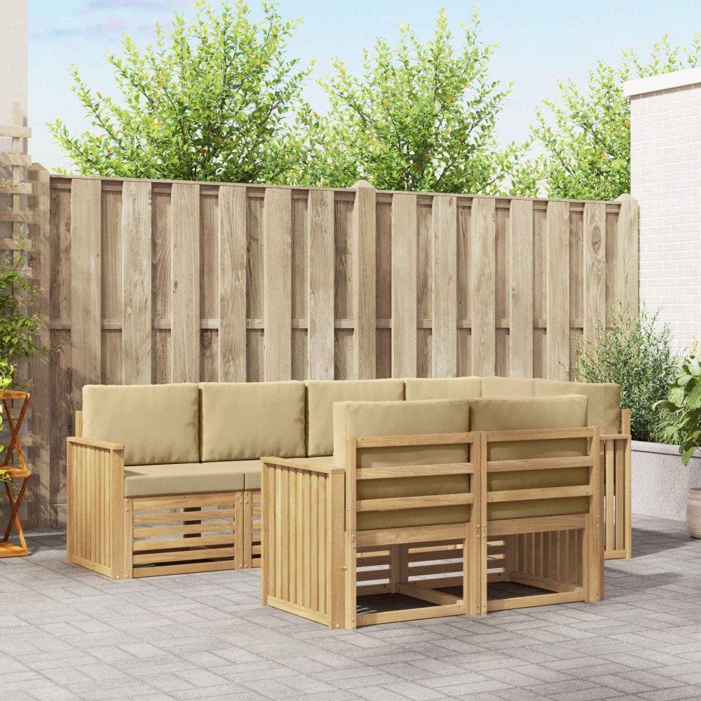 vidaXL Utomhussoffset 7 pcs Vit och Beige 247 x 128,5 x 73 cm