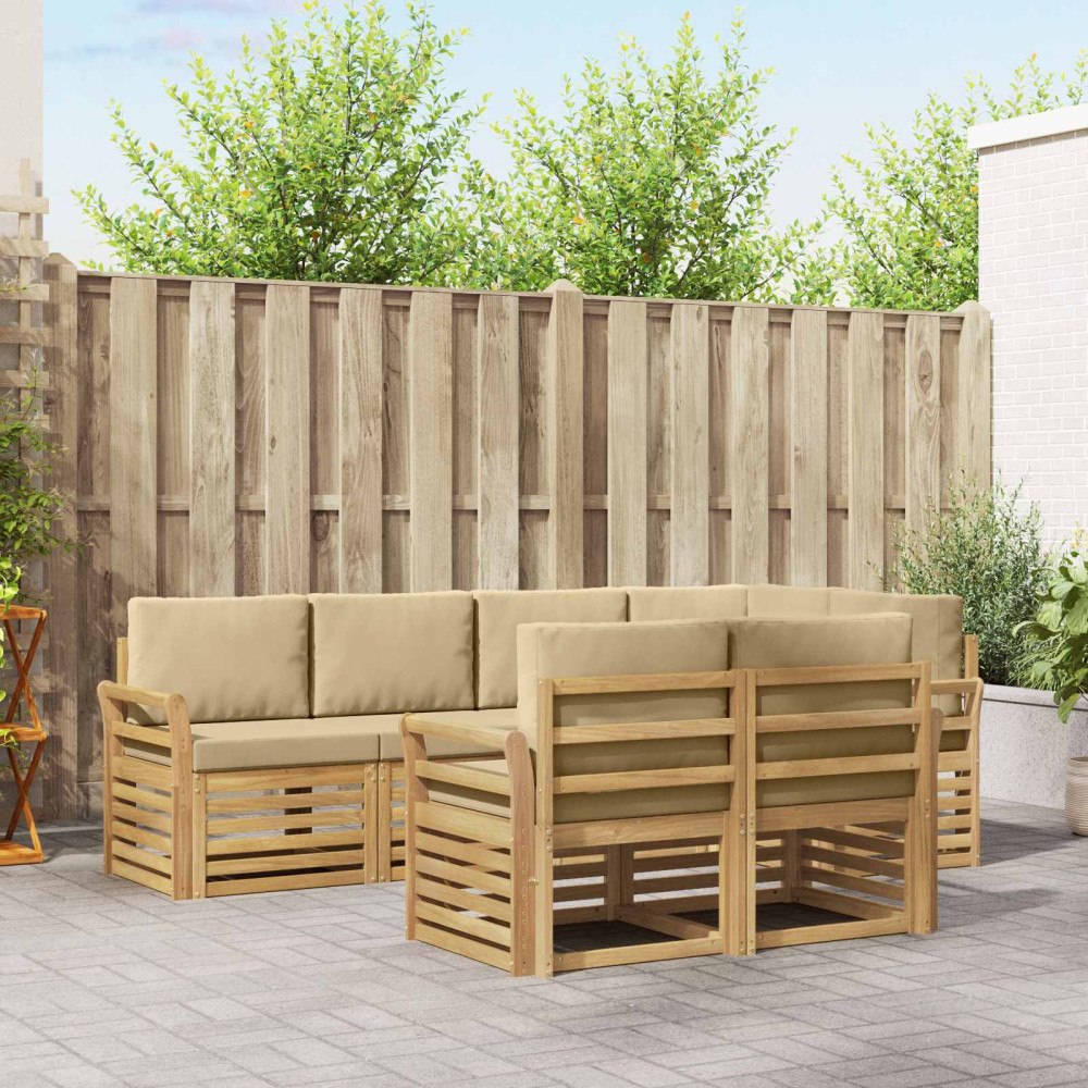 vidaXL Utomhussoffset 7 pcs Vit och Beige 249 x 130,5 x 73 cm