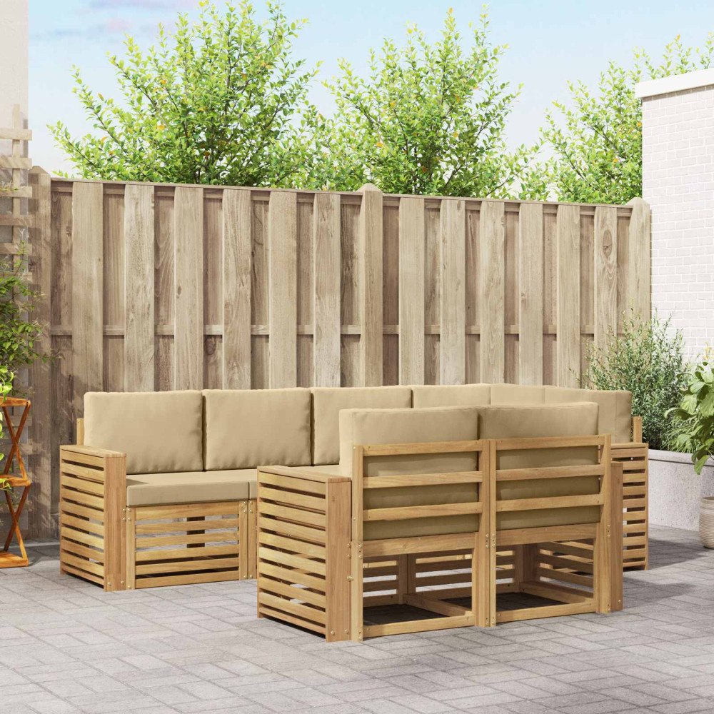 vidaXL Utomhussoffset 7 pcs Vit och Beige 251 x 132,5 x 73 cm