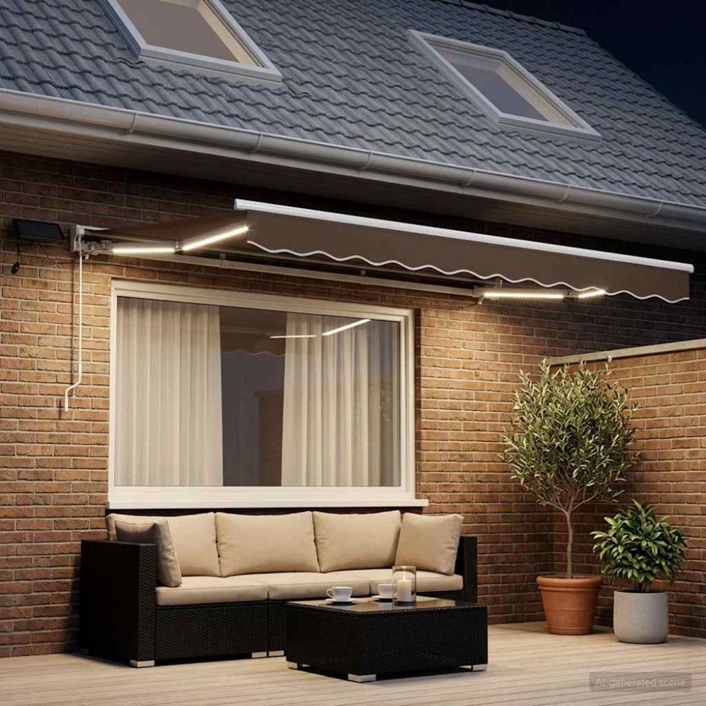 vidaXL Manuell markisram med LED-lampor Taupe 3 x 2 m