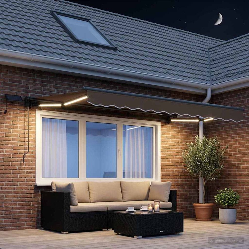 vidaXL Manuell markisram med LED-lampor Taupe 3 x 2 m