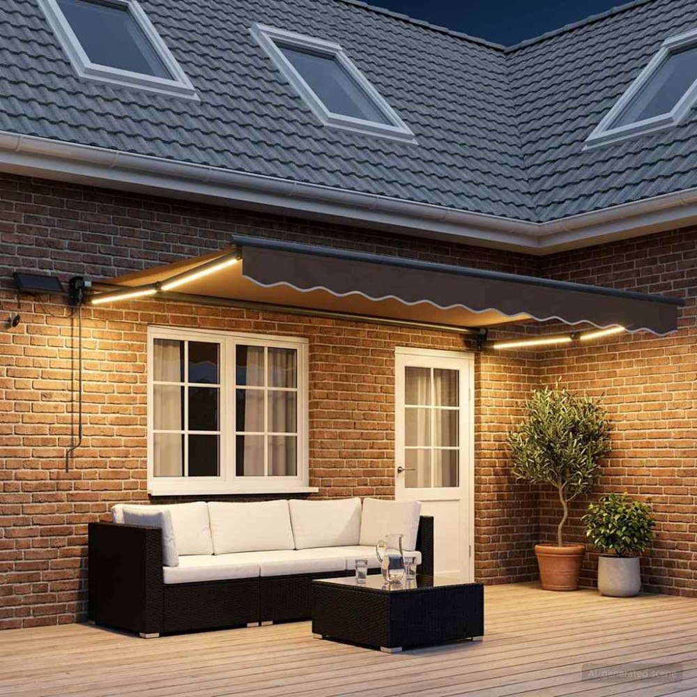 vidaXL Manuell utdragbar markis med LED-lampor Taupe