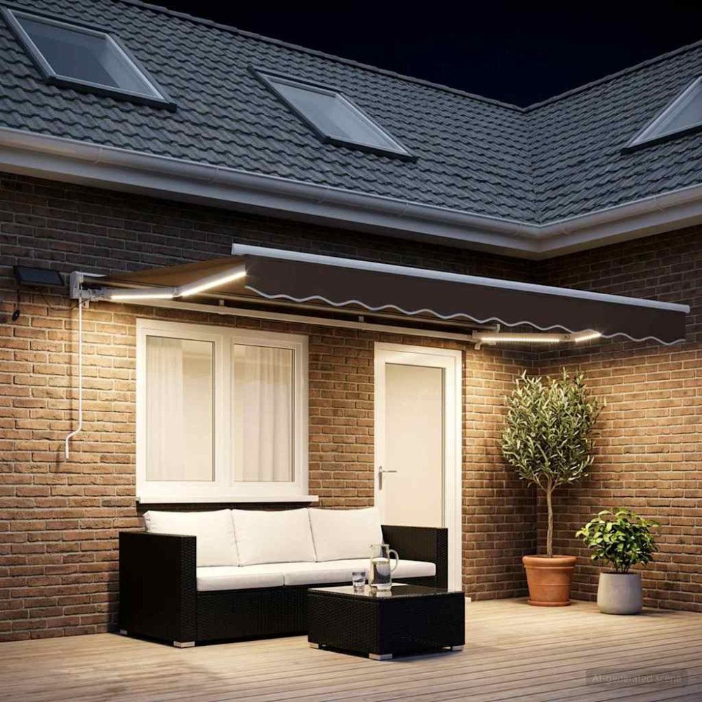 vidaXL Manuell markisram med LED-lampor Taupe 4 x 2 m
