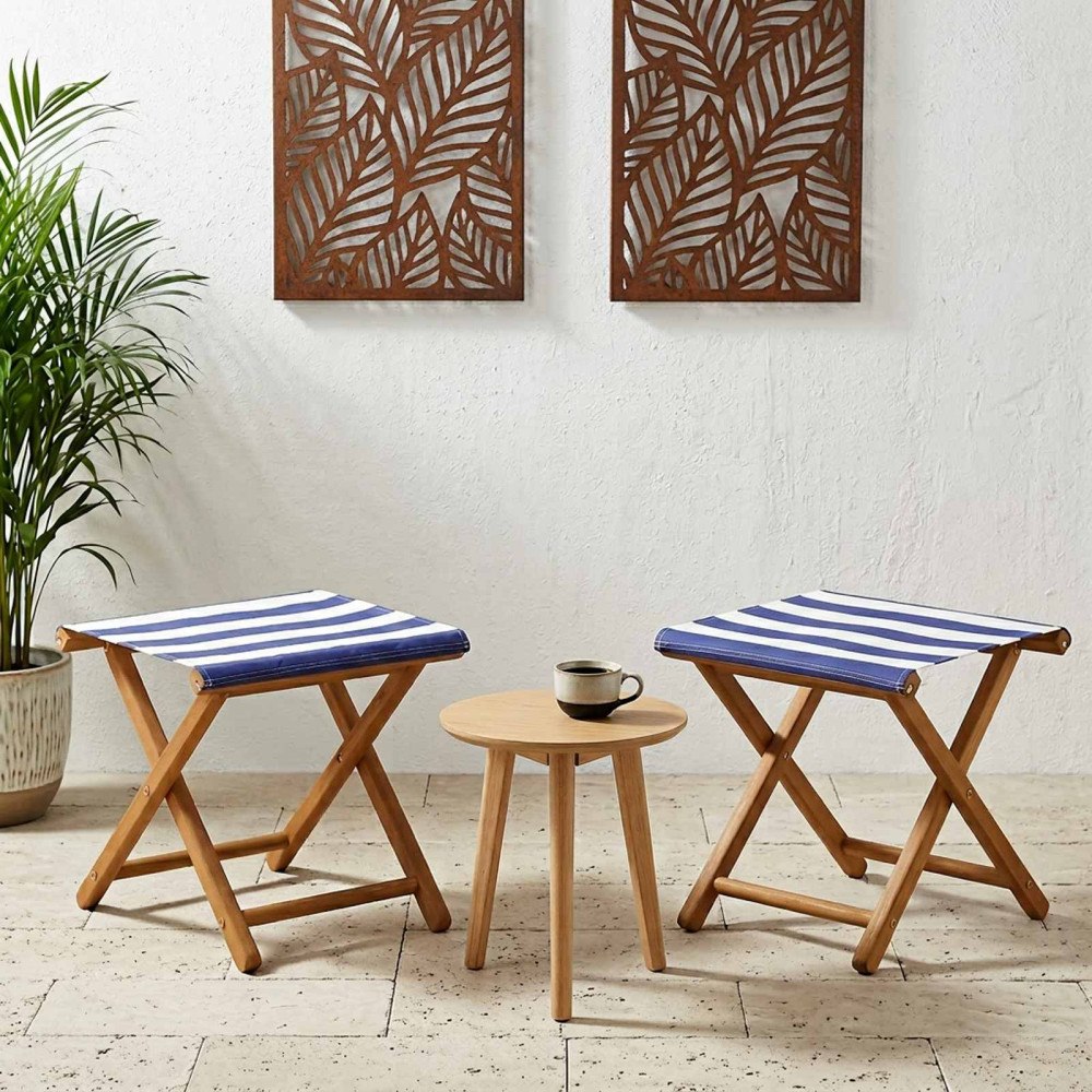 vidaXL Deck Chair 2 pcs Massiv Eukalyptus Trä Blå och Vit