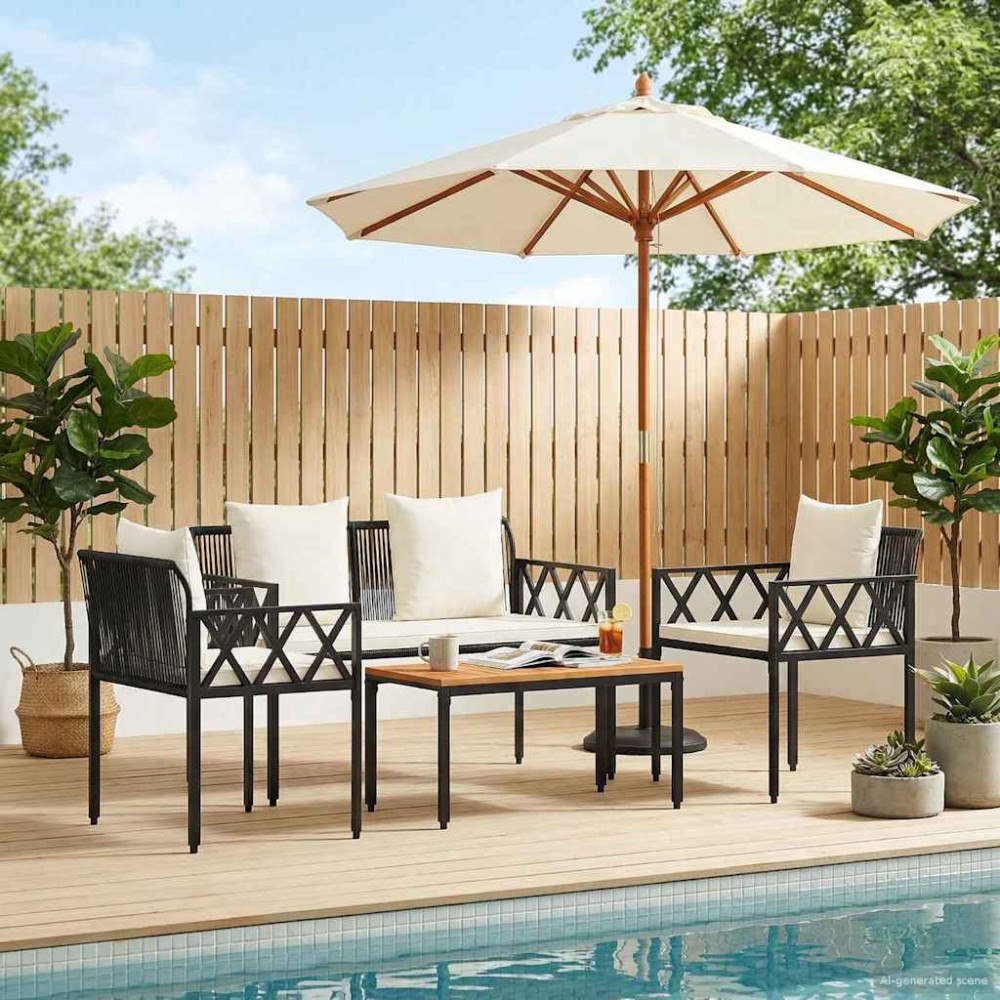 vidaXL Utemöbelset 4 pcs Svart och krämvit konstrotting