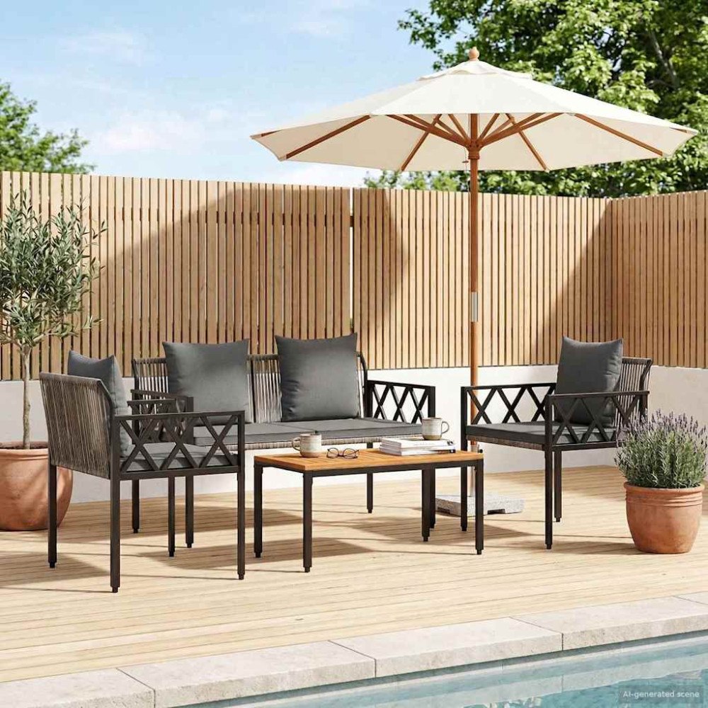 vidaXL Utemöbelset 4 pcs Grå och mörkgrå konstrotting