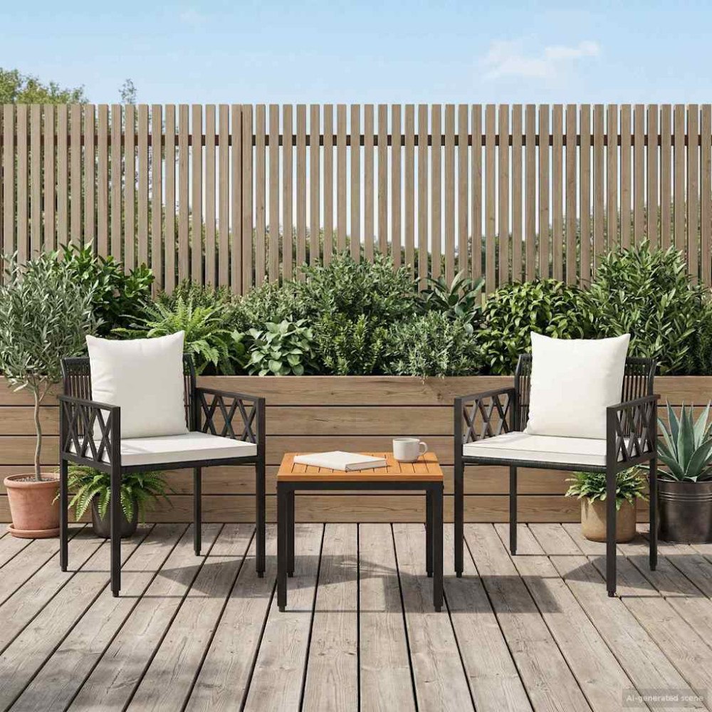 vidaXL Utemöbelset 3 pcs Svart och krämvit konstrotting