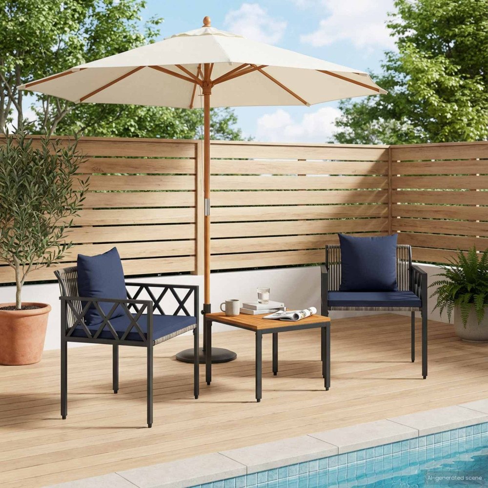 vidaXL Utemöbelset 3 pcs Grå och Marinblå konstrotting