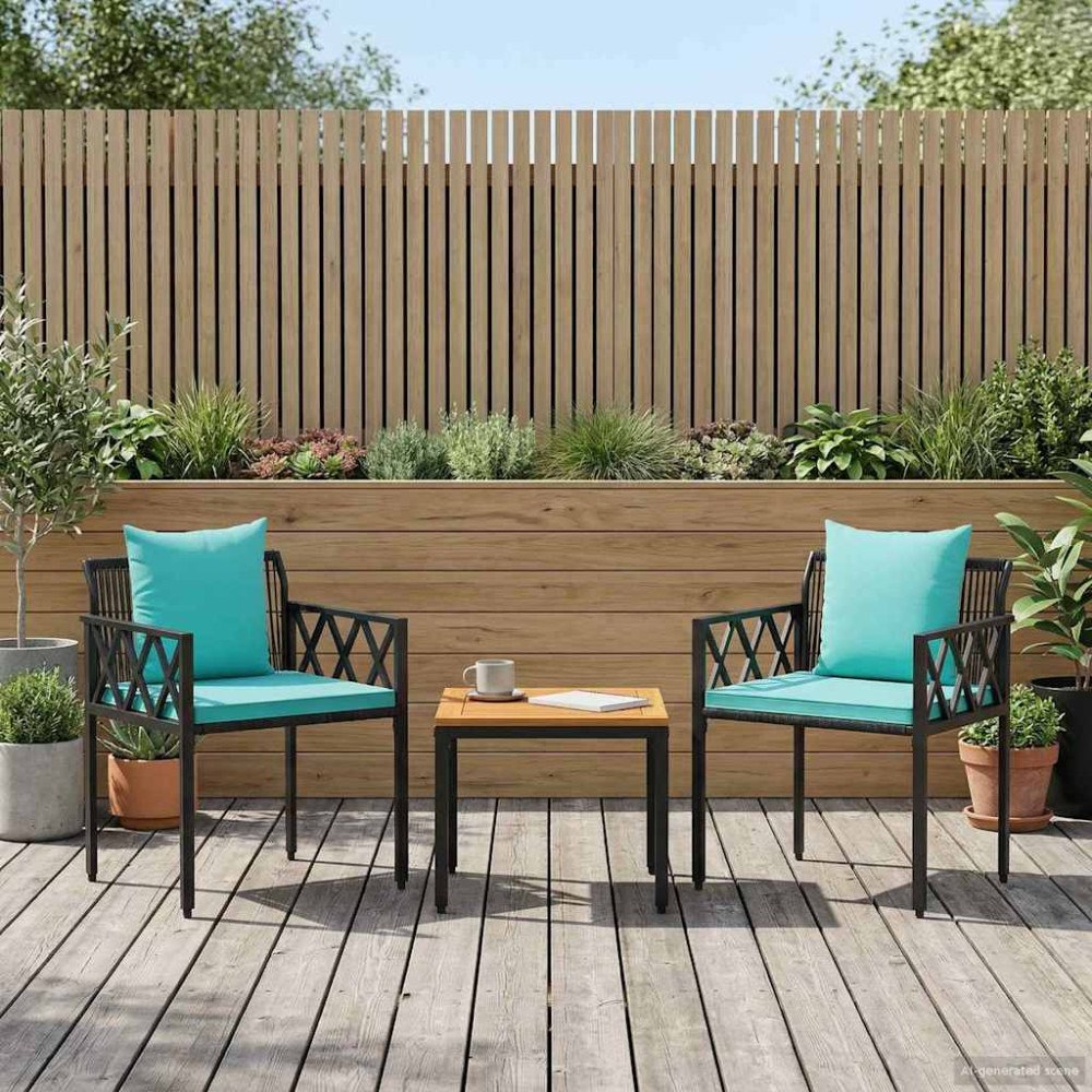 vidaXL Utemöbelset 3 pcs Svart och turkos konstrotting