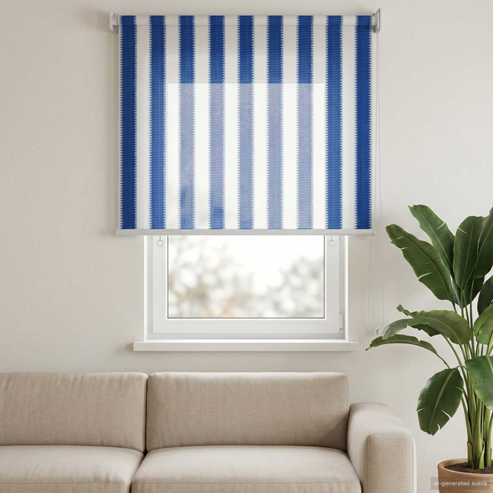 vidaXL Utomhus Rullgardin 90% UV Block Blå och Vit Rand 100 x 140 cm