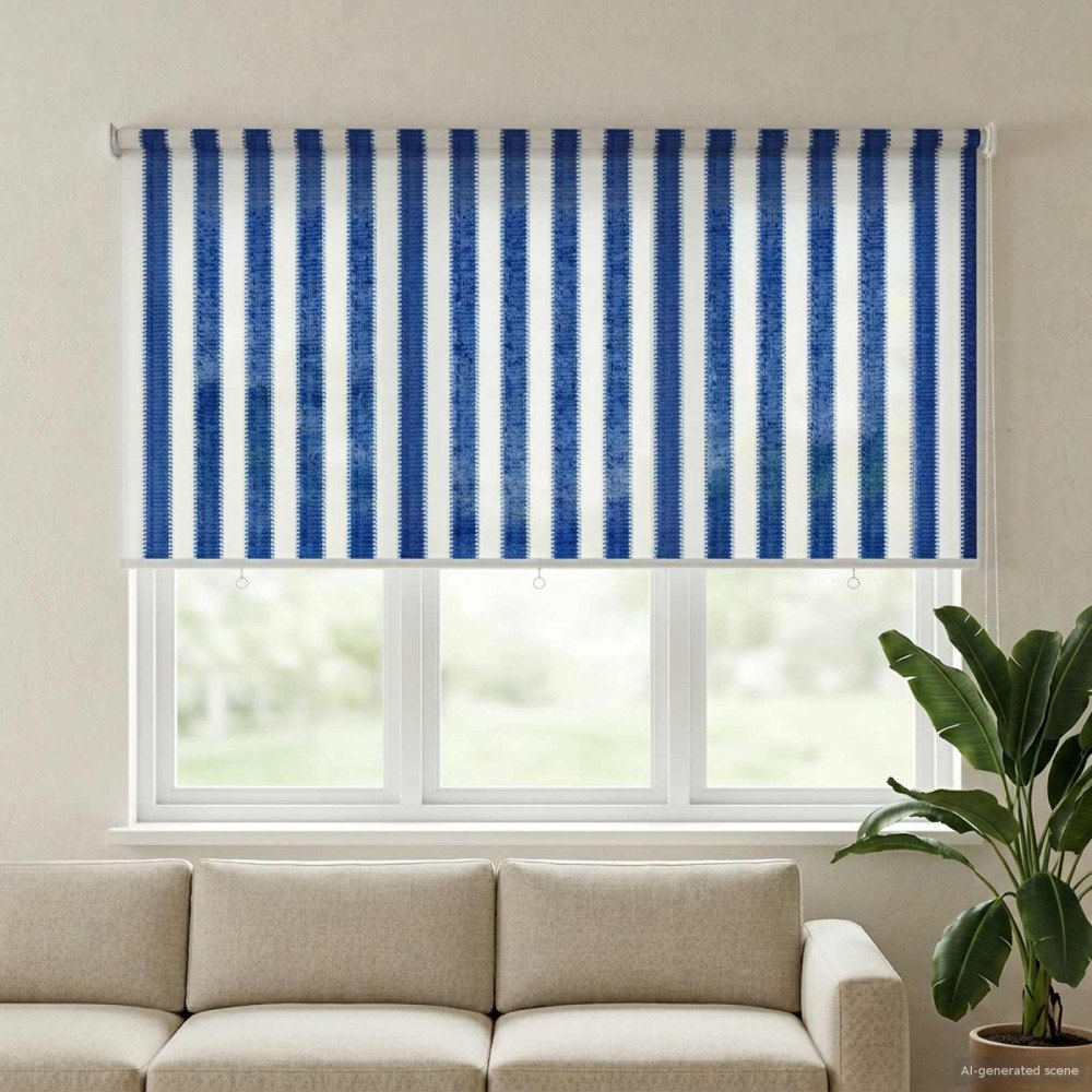 vidaXL Utomhus Rullgardin 90% UV Block Blå och Vit Rand 160 x 140 cm