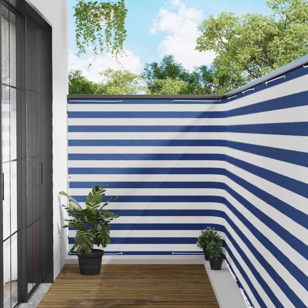vidaXL Balkongskärm 150 x 1000 cm Tyg med PU-beläggning Blå och Vit