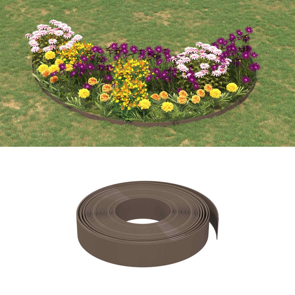 vidaXL Trädgårdskant 25 m 10 cm PE Brun