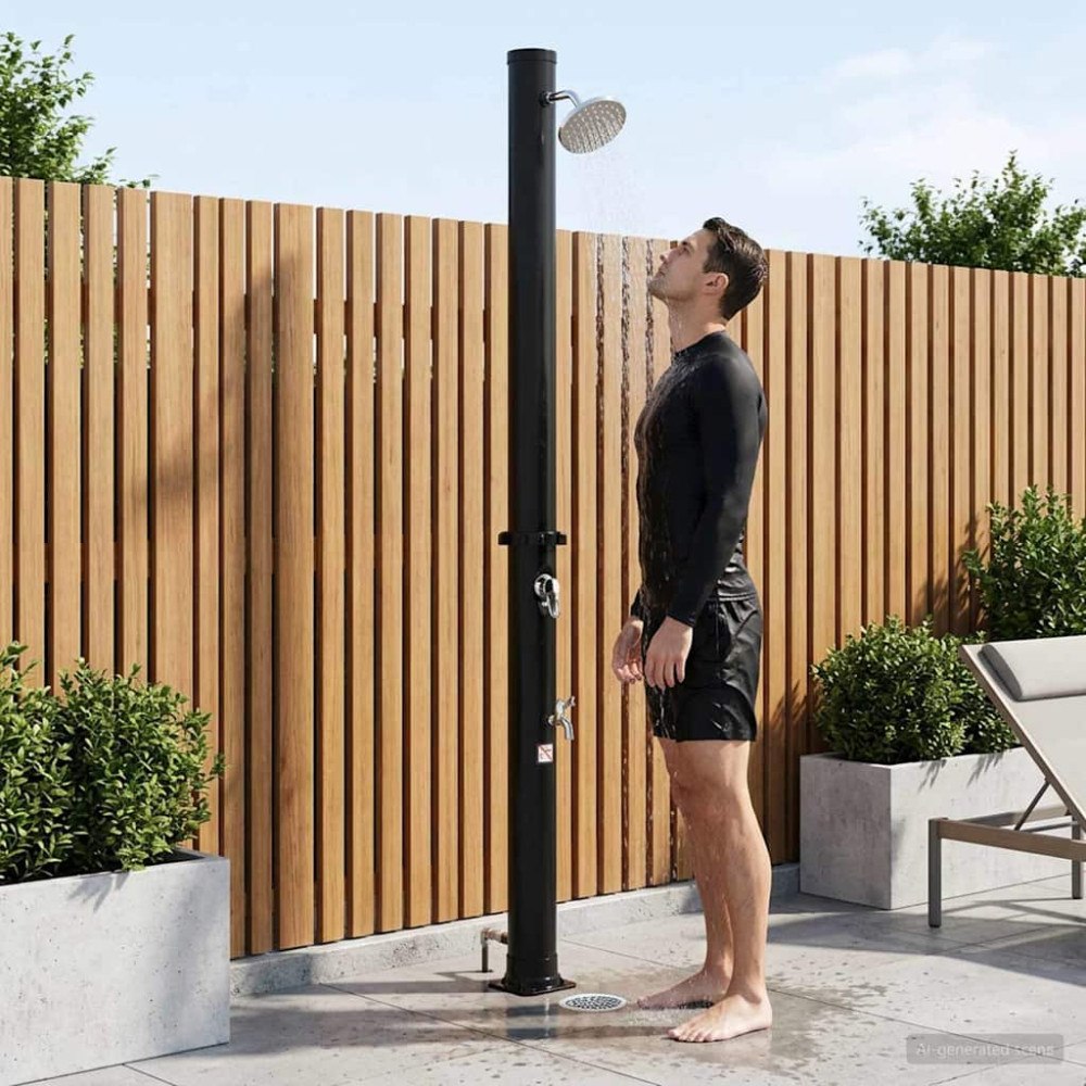 vidaXL Solardusch med duschhuvud och kran PVC, ABS, Zinklegering Svart