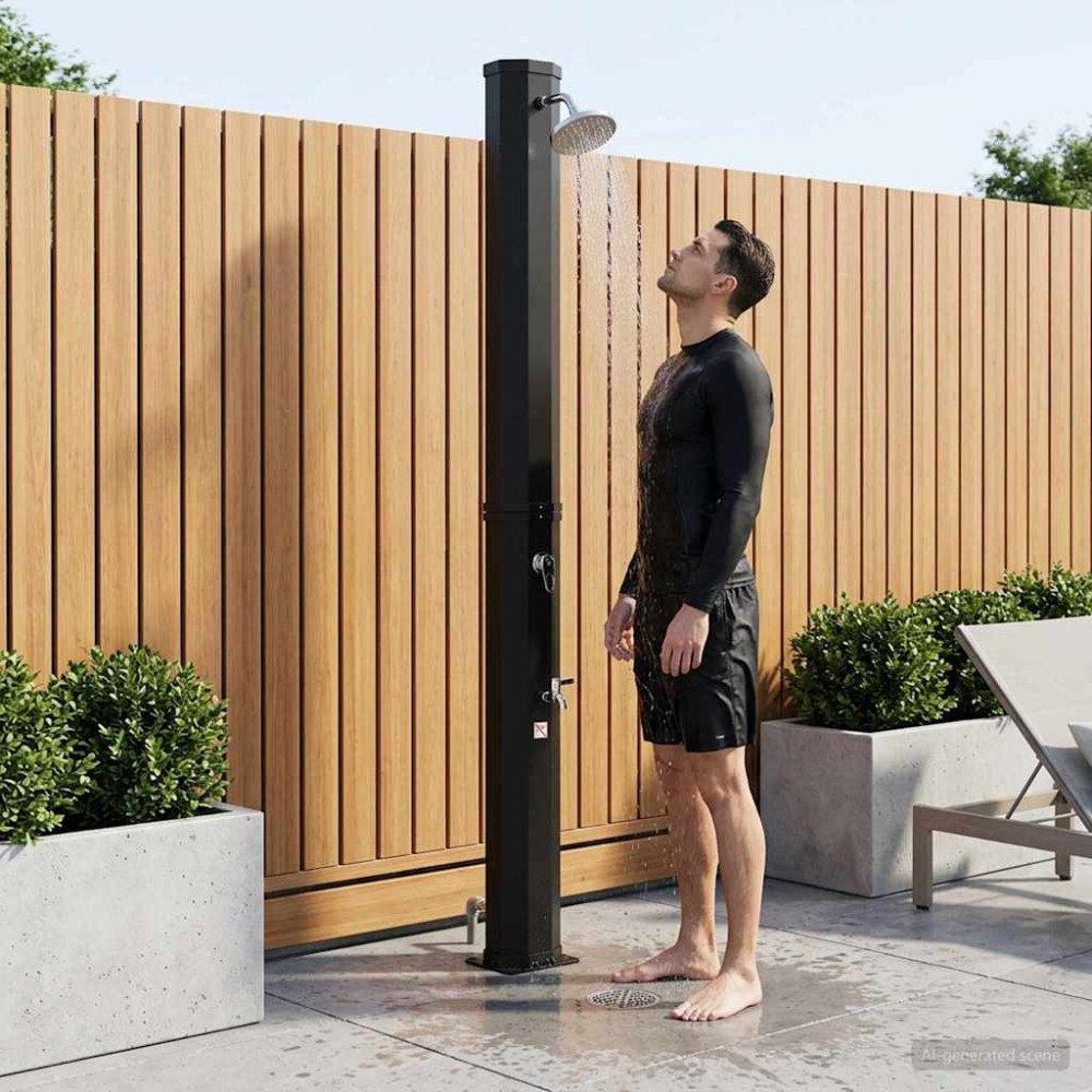 vidaXL Solardusch med duschhuvud och kran PVC, ABS, Zinklegering Svart