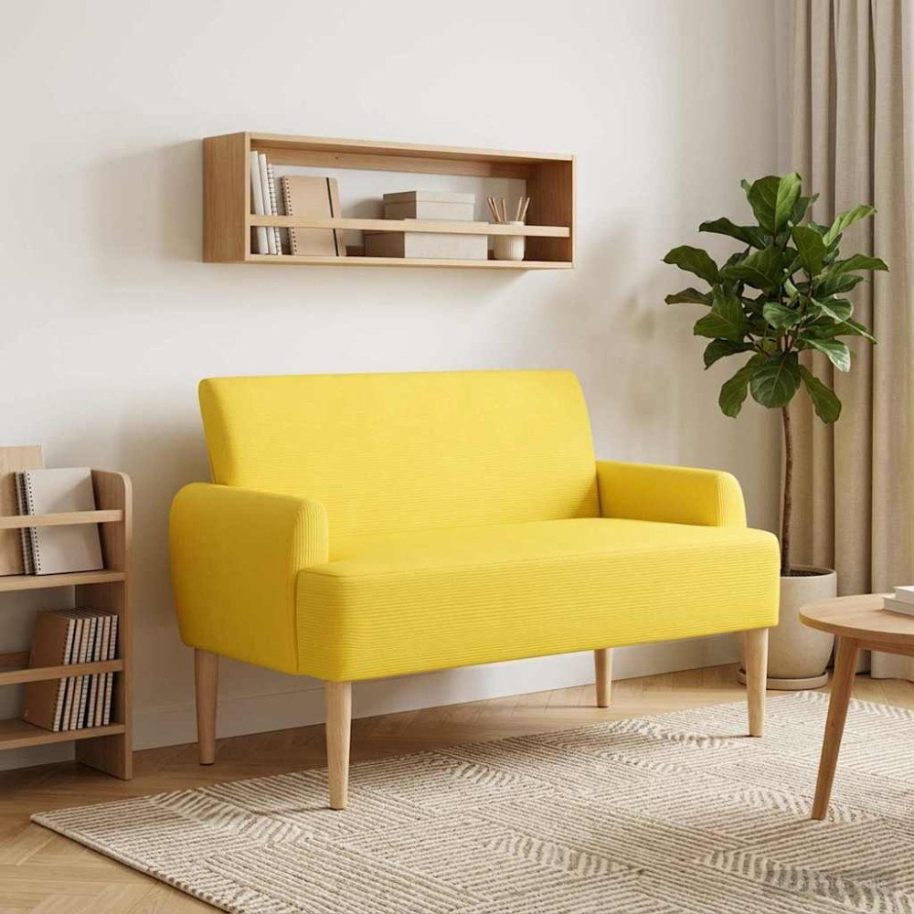 vidaXL Loveseat med knapprapport Ljusgul 116 x 67 x 81 cm Kordread tyg