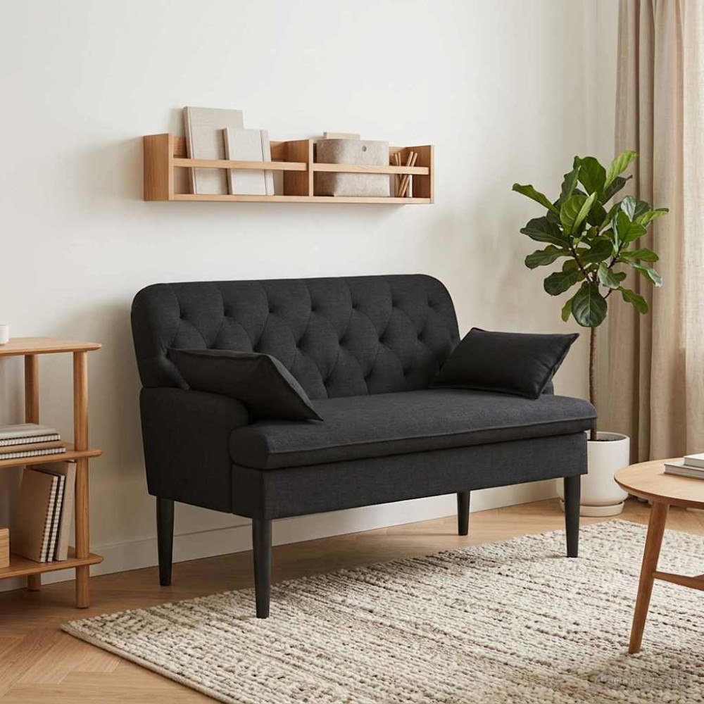 vidaXL Loveseat med knapprapport Svart 111 x 68 x 80 cm Tyg