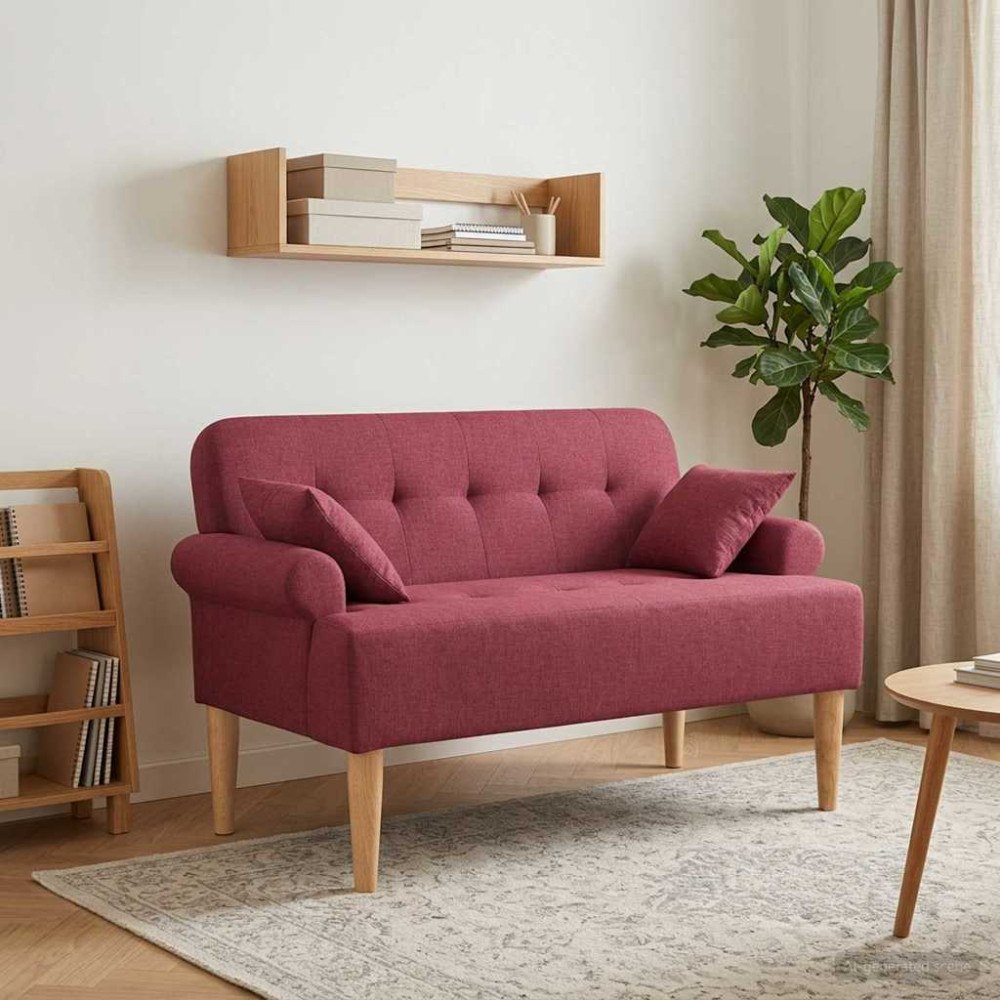 vidaXL Loveseat med knapprapport Vinröd 120 x 65 x 79 cm Tyg