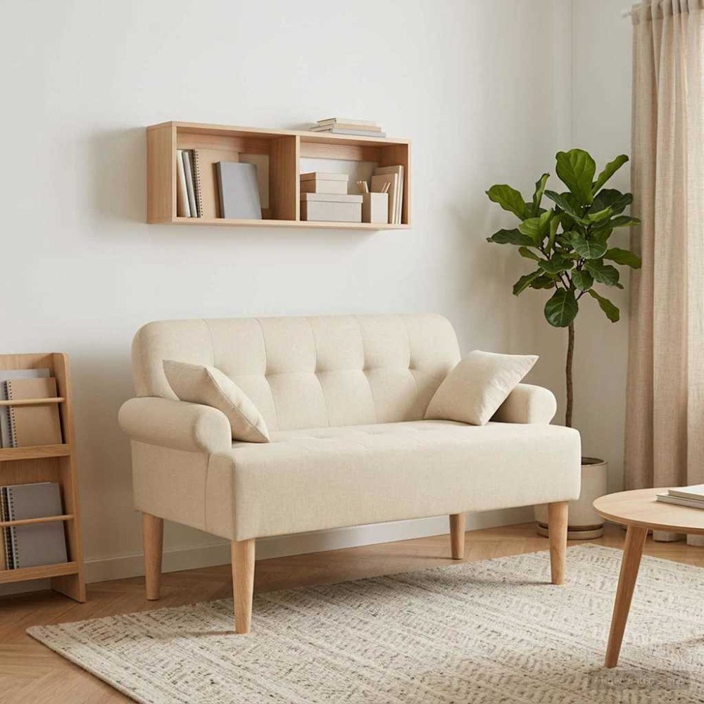 vidaXL Loveseat med knapprapport Gräddvit 120 x 65 x 79 cm Tyg