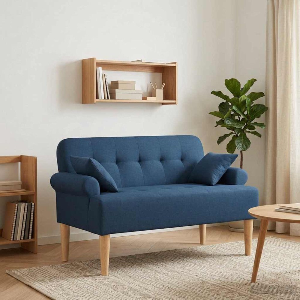vidaXL Loveseat med knapprapport Blå 120 x 65 x 79 cm Tyg