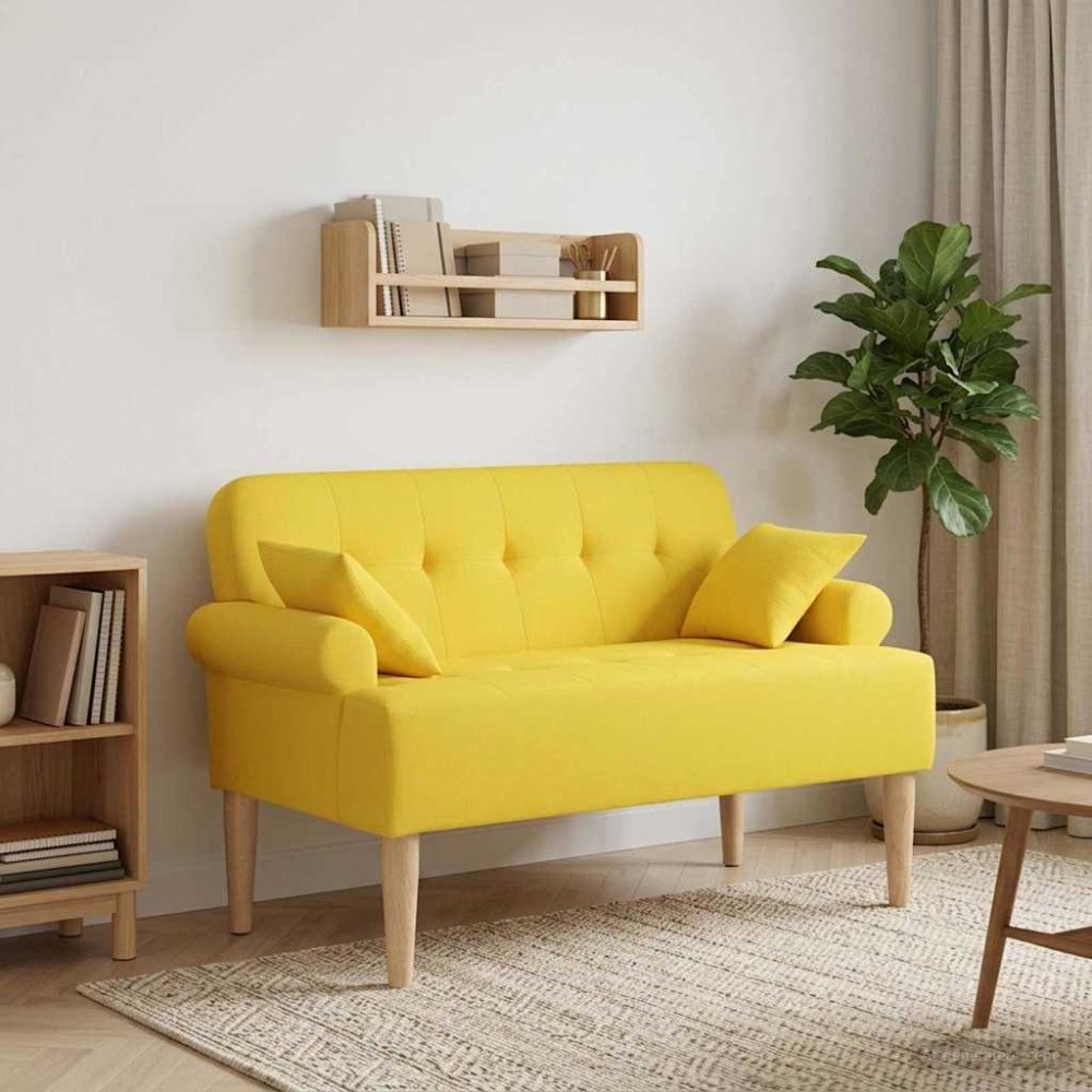 vidaXL Loveseat med knapprapport Ljus Gul 120 x 65 x 79 cm Tyg