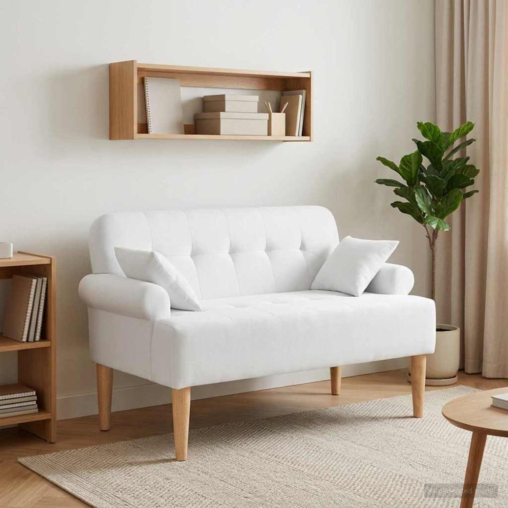 vidaXL Loveseat med knapprapport Vit 120 x 65 x 79 cm Tyg