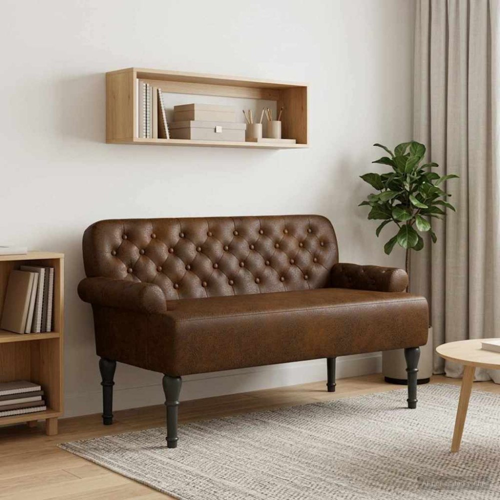 vidaXL Loveseat med knapprapport Brun 120 x 65 x 78 cm Faux Mockaläder