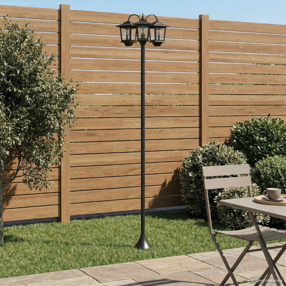 vidaXL 3-Huvud Lampstolpe with LED Bulb Svart 16 x 16 x 187 cm