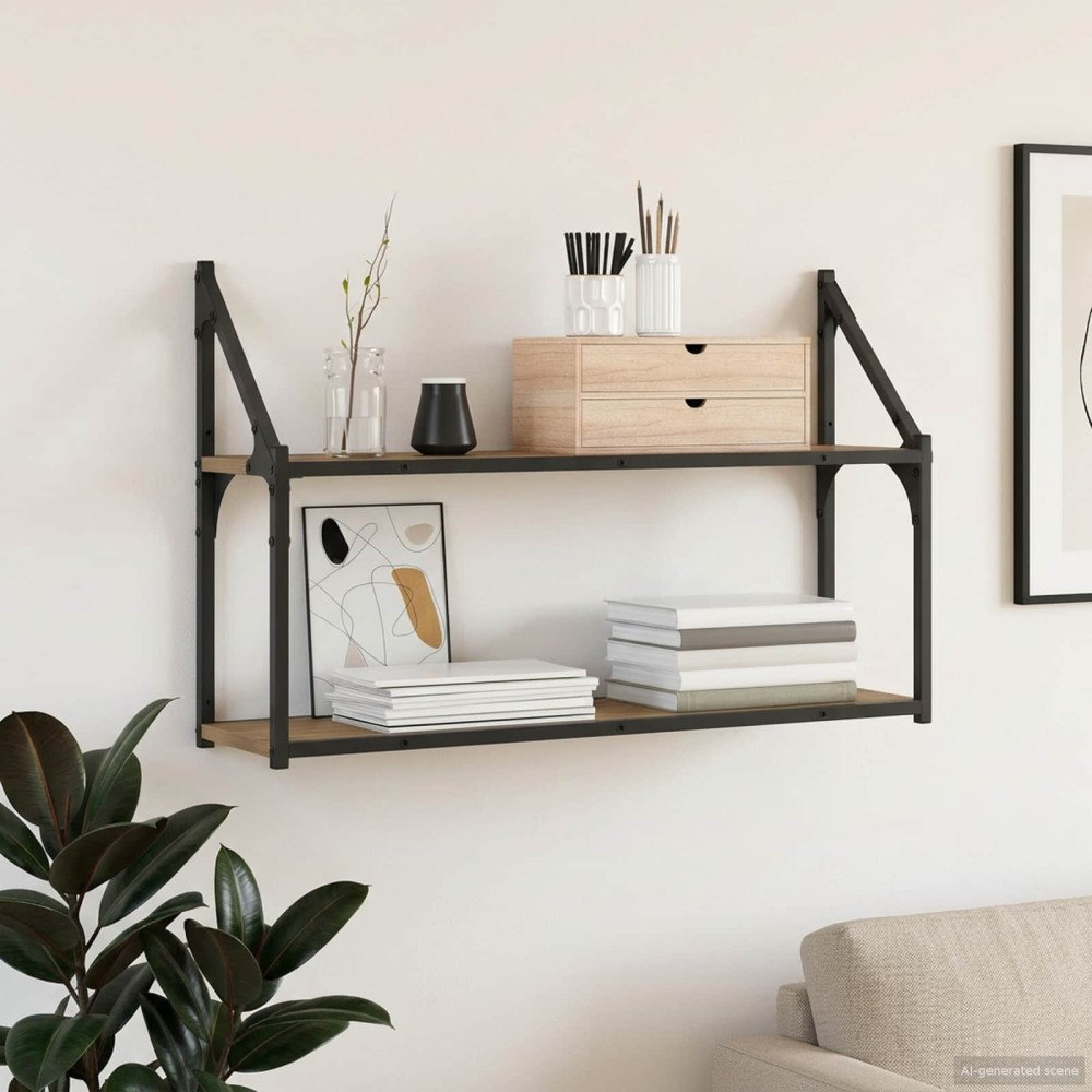 vidaXL Vägg hylla Väggmonterat Artisan-ek 80 x 21 x 51 cm metall PB