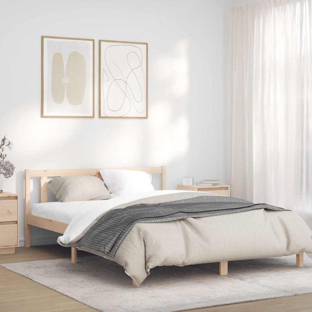 vidaXL Sängram Naturfärg 152 x 203 cm Massiv furu