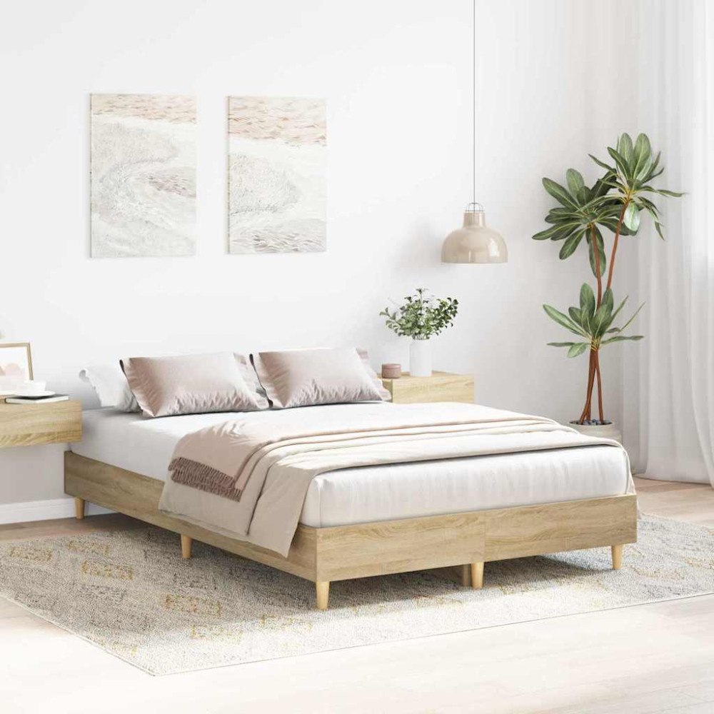 vidaXL Sängram Sonoma 137 x 190 cm Konstruerat trä