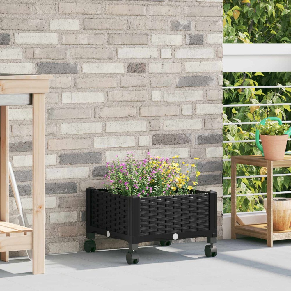 vidaXL Trädgårdsplanterare med hjul Svart 40 x 40 x 29 cm PP