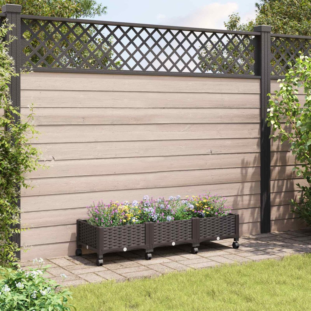 vidaXL Trädgårdsplanterare med hjul Brun 120 x 40 x 29 cm PP