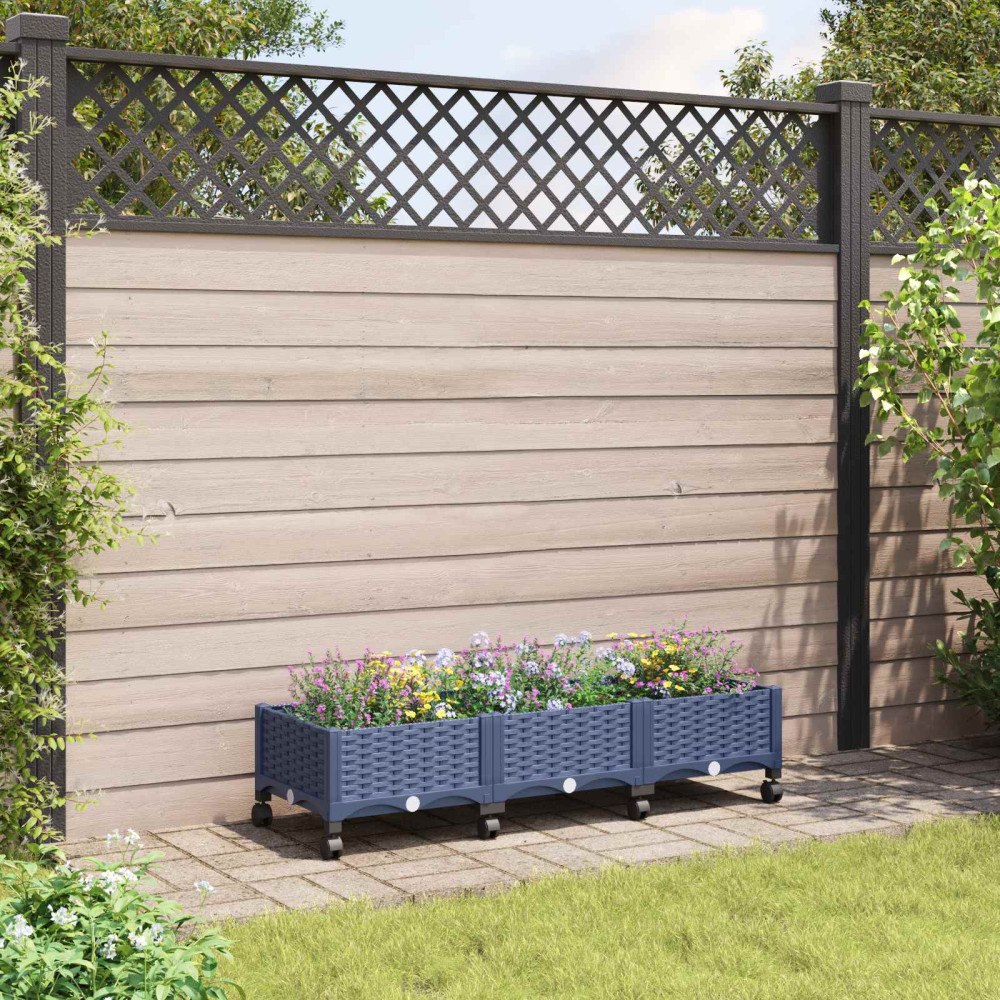 vidaXL Trädgårdsplanterare med hjul Blå Grå 120 x 40 x 33 cm PP