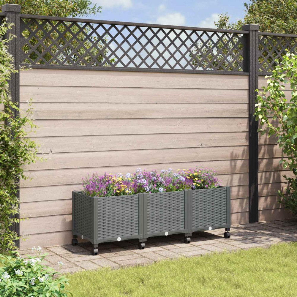 vidaXL Trädgårdsplanterare med hjul Ljusgrå 120 x 40 x 48 cm PP