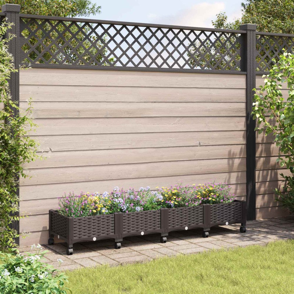 vidaXL Trädgårdsplanterare med hjul Brun 160 x 40 x 29 cm PP