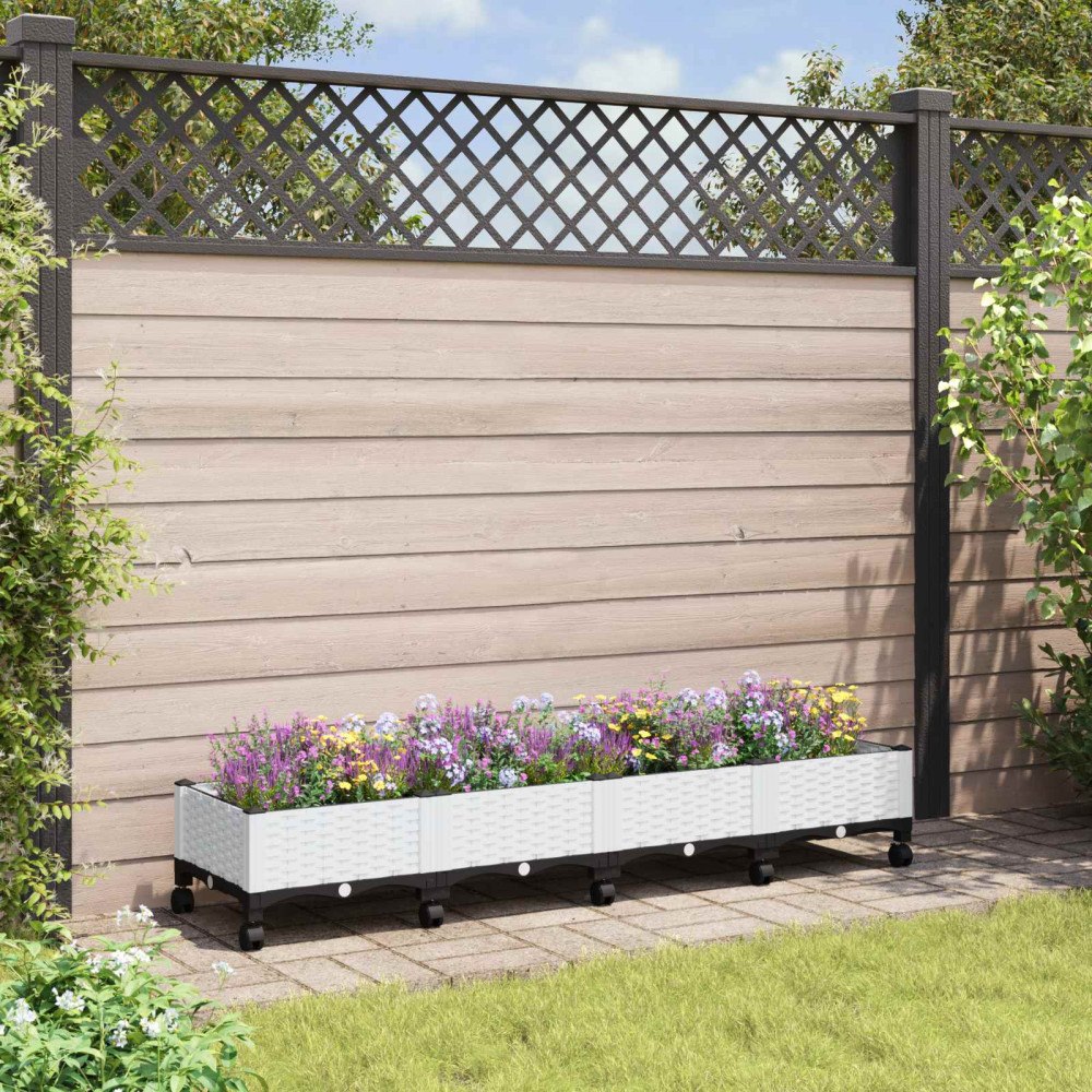 vidaXL Trädgårdsplanterare med hjul Vit 160 x 40 x 33 cm PP