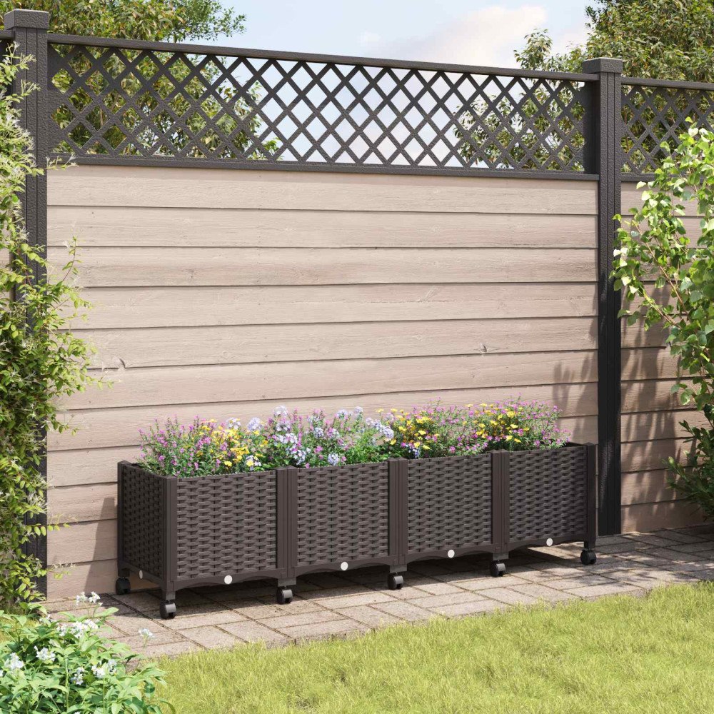 vidaXL Trädgårdsplanterare med hjul Brun 160 x 40 x 44 cm PP