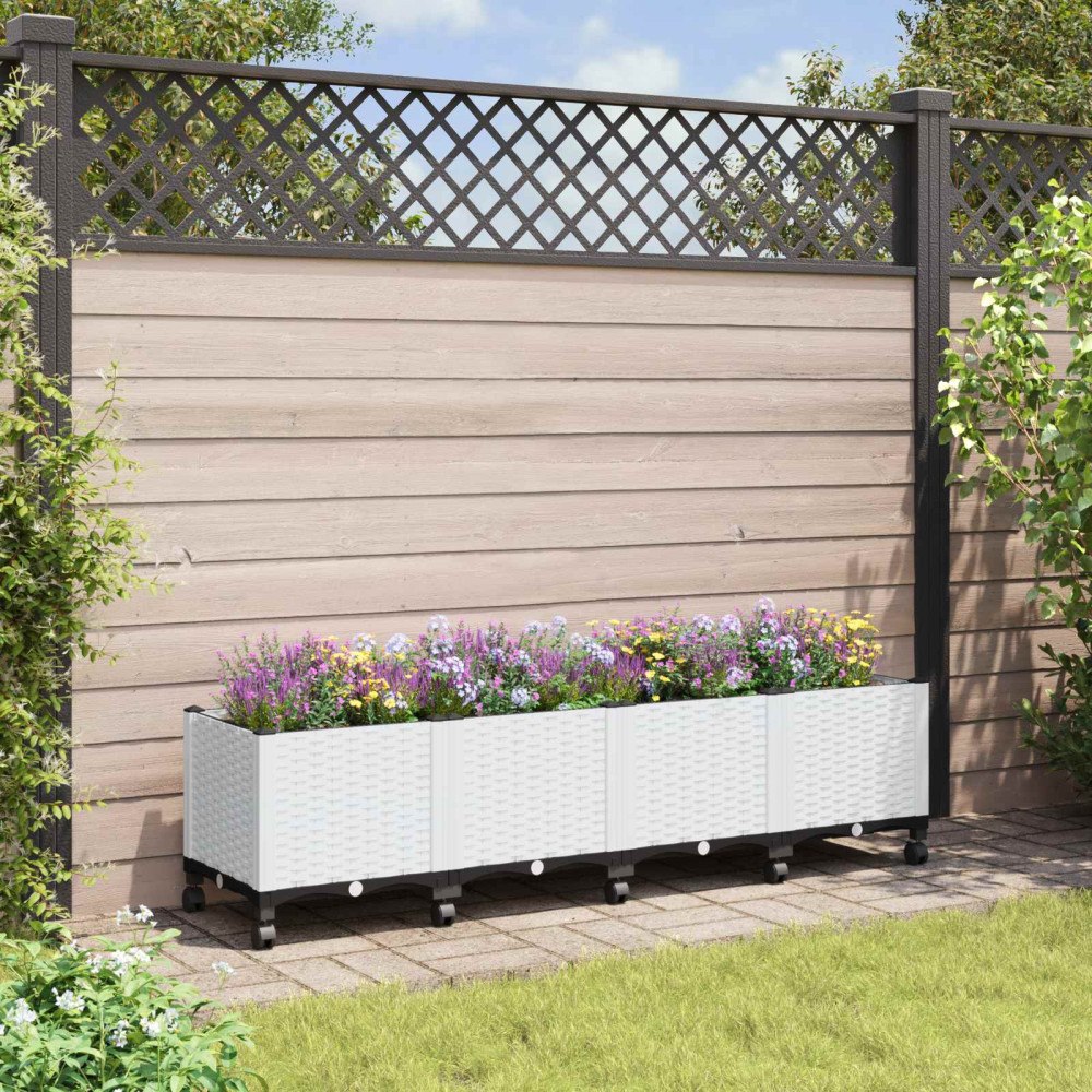 vidaXL Trädgårdsplanterare med hjul Vit 160 x 40 x 48 cm PP