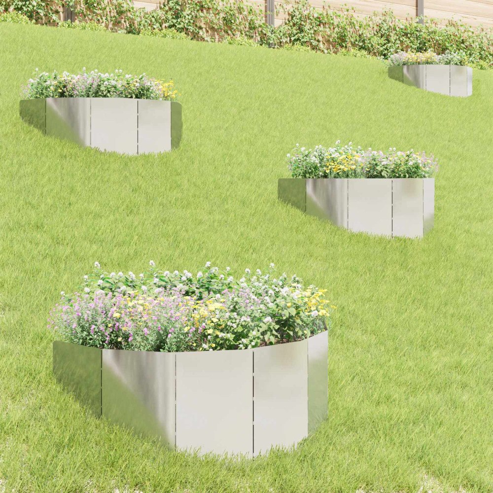vidaXL Kant för gräsmatta 4 pcs 100 x 45 cm Stål Silver