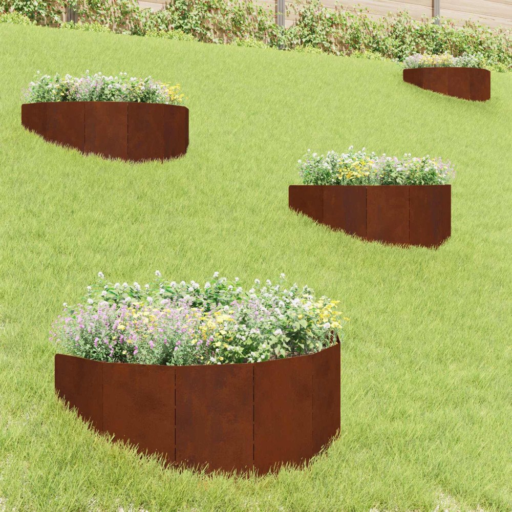 vidaXL Kant för gräsmatta 4 pcs 100 x 45 cm Stål Rostig