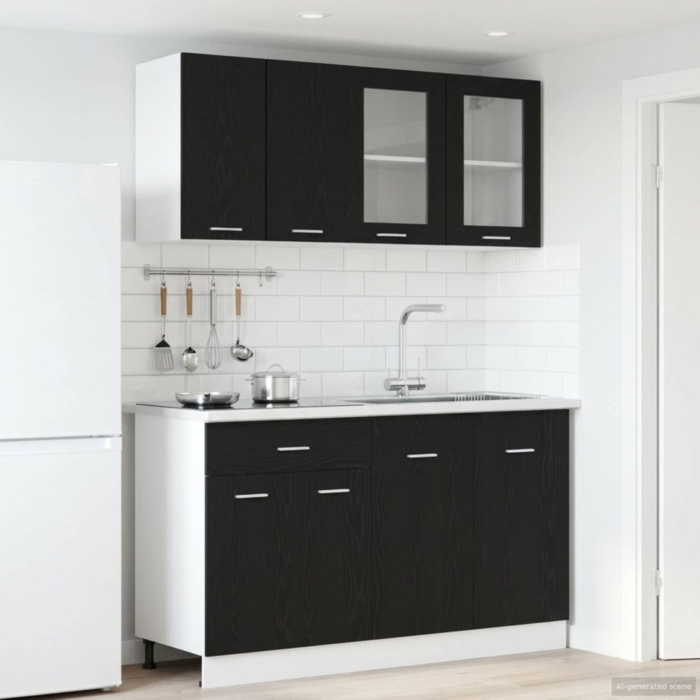 vidaXL Köksenhet LYON 4 pcs Svart ek Konstruerat trä