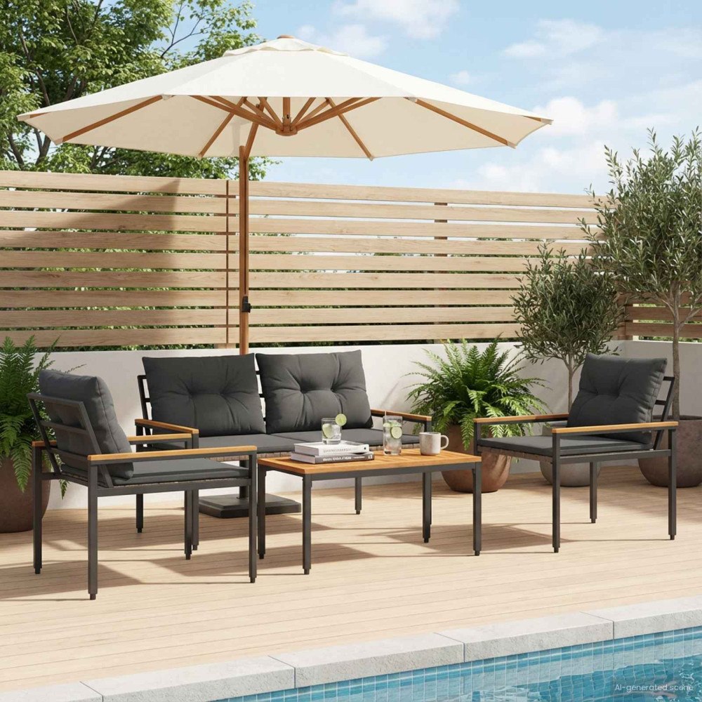 vidaXL Utemöbelset 4 pcs Mörkgrå konstrotting